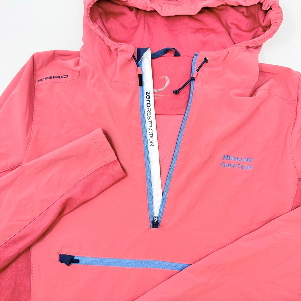 Zero Restriction Medalist Golf Club Hoodie Mens Small Coral Pink 1/4 Zip FLAW